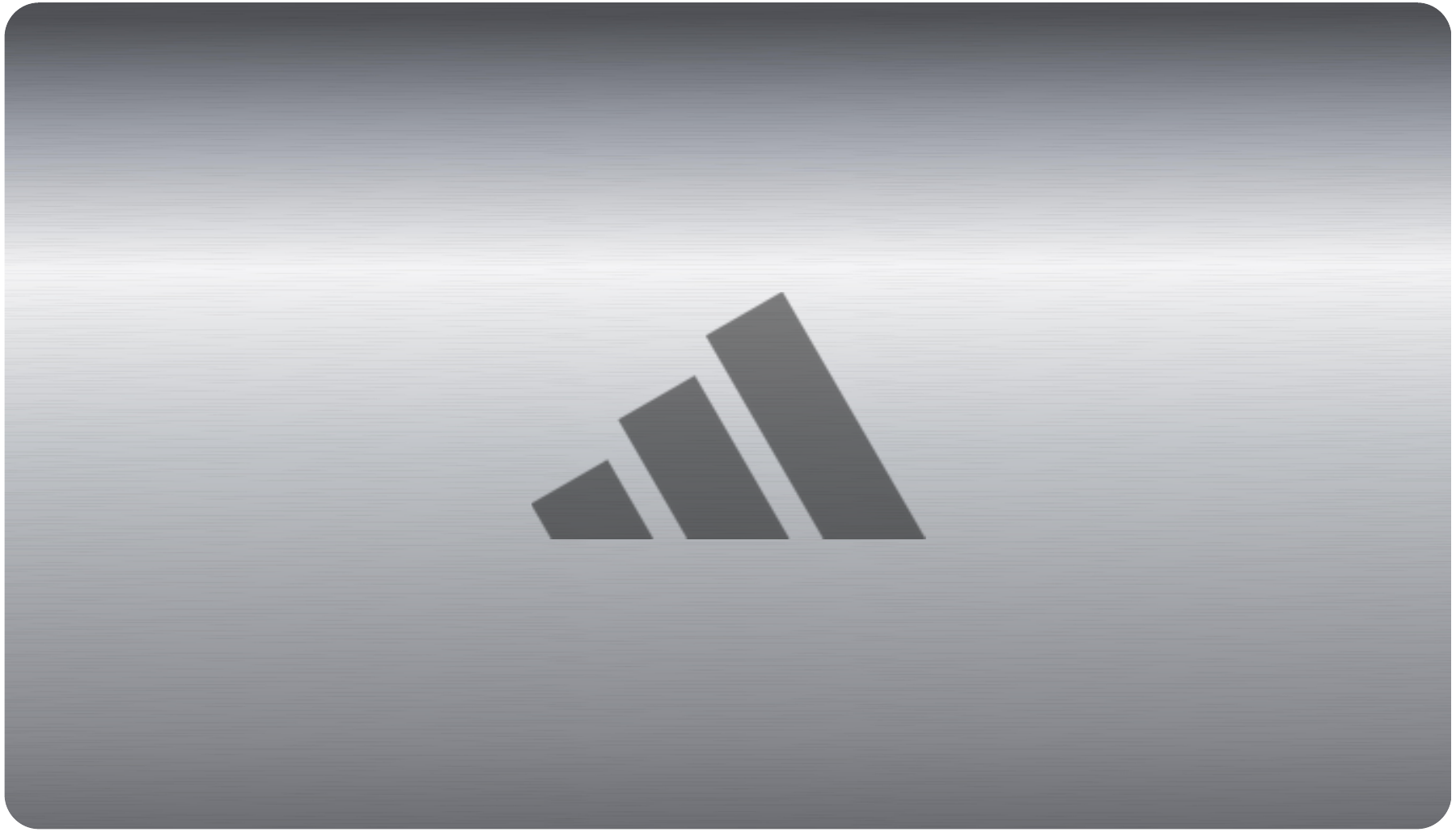 Лицевая сторона подарочного сертификата: серебристая карта с логотипом adidas